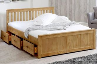 Mission Solid Wood 6-Drawer Storage Bed - White & Waxed, All Sizes in Brown | Size: Small Double