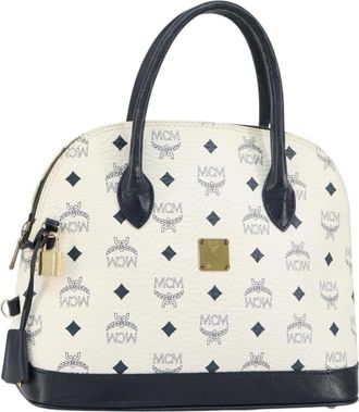 MCM Visetos Handbag Canvas And Leather White Canvas Handbag (Pre-Owned)