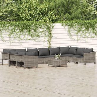 vidaXL Set De Muebles De Jard&iacute;n 11 Pzas Y Cojines Rat&aacute;n Sint&eacute;tico Gris Vidaxl