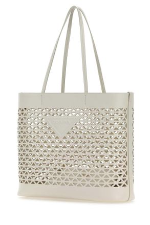 Prada Womens White Leather Shopping Bag Bianco Exterior: Borse A Mano