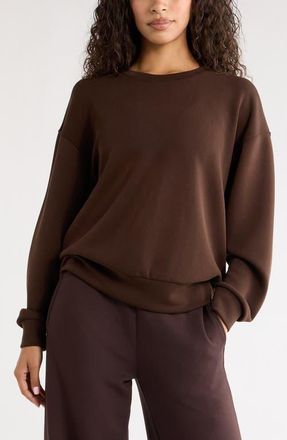 Zella Soft Luxe Boxy Crew Sweatshirt in Brown Mole at Nordstrom, Size Xx-Large