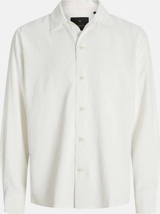Jack & Jones Jack & Jones Mens Jacquard Collared Neck Long Sleeve Shirt - White - Size: 40/Regular