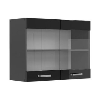 Vicco Mobile da cucina in vetro R-Line, Nero lucido, 80 cm Vicco