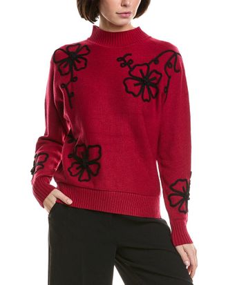 T Tahari Floral Embroidered Sweater