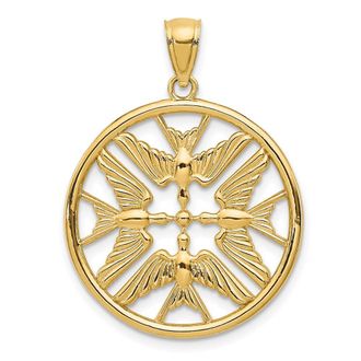 Diamond2Deal 14k Yellow Gold Polished Doves in Circle Pendant