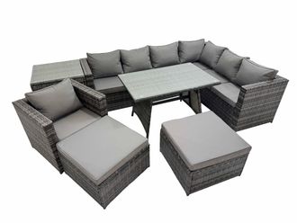 Fimous Patio Furniture Sets with Dining Table Chair 2 Big Stools Side Table in Dark Grey