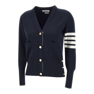 Thom Browne Cardigans, female, Blue, Size: XS Milano Classic V-Neck Fine Merino Wool Cardigan