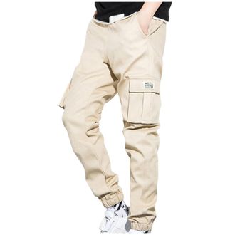 Generic RLEHJN Mens Cargo Joggers, Tracksuit Bottoms Men Elasticated Waist Work Trousers Solid Color Sweatpants Outdoor Cargo Pants Slim Fit Jogging Bottoms S