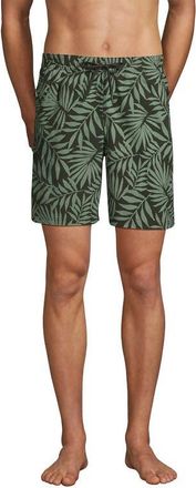 Lands End 7 Inch Volley Hydroliner Swim Trunks in Rich Olive Stipple Palm at Nordstrom, Size Medium