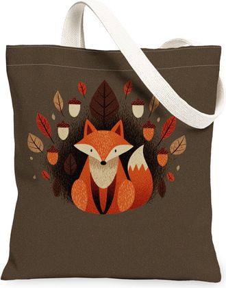 Generic Autumn Fox Canvas Tote Bags, Cute Animal Design Reusable Grocery Bags, Lightweight Washable Shoulder Strap Canvas for Trave, Brown, 13x15 Inch