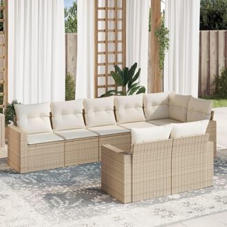 vidaXL Juego De Sof&aacute;s De Jard&iacute;n Con Cojines Beige 8 Pzas Rat&aacute;n Pe Vidaxl