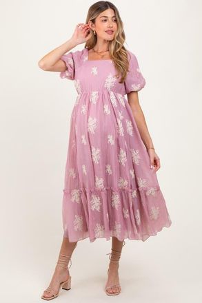 Pinkblush Floral Print Ruffle Hem Midi Dress in Mauve at Nordstrom, Size X-Large