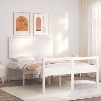 Berkfield Home Bed Frame with Headboard White 120x200 cm Solid Wood | Size: Small Double
