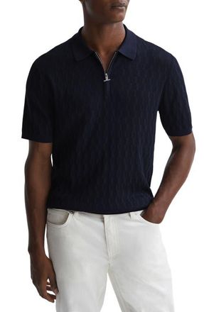 Reiss Ubud Textured Mosaic Quarter Zip Polo Sweater in Navy at Nordstrom, Size Large