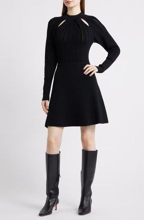 BOSS Fuccia Long Sleeve Cutout Fit & Flare Dress in Black at Nordstrom Rack, Size Xx-Large