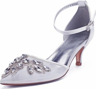 Generic Wedding Bridal Shoes Women Pointed Toe High Heel Pumps Ankle Strap Wedding Bridal Evening Party Dress Low Heels Shoes 6Cm,White,3 UK