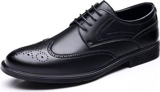 Generic Dress Shoes for Men Lace Up Derby Shoes Brogue Embossed Leather Slip Resistant Anti-Slip Low Top Rubber Sole Prom(Black,5.5 UK)