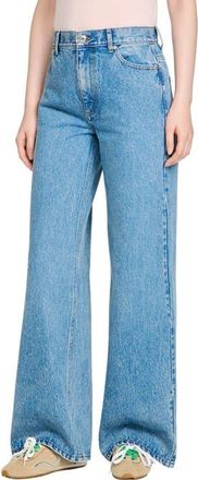 Sandro Faded wide straight-leg jeans in Blue Jean at Nordstrom, Size 40 Eu
