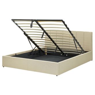 Beliani Cama Con Somier De Poli&eacute;ster Beige Negro 160 X 200 Cm Cabecero Almacenaje Dreux