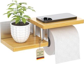 OEM Soporte De Papel Higi&eacute;nico De Pared De Madera De Bamb&uacute; [no Requiere Perforaci&oacute;n] Dispensador De Papel Higi&eacute;nico De Alta Calidad Con Estantes, Soporte 