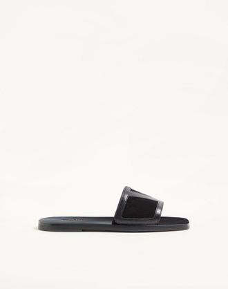 Valentino Garavani Viva Superstar Slide Sandal in Nappa and Split-Grain Leather Man BLACK 40