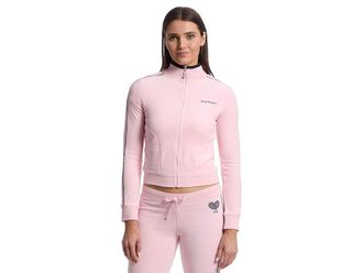 Juicy Couture Heritage Mock Neck Track Jacket with Back Graphic Womens Clothing Whisper Pink : LG (US 10-12), Cotton/Polyester