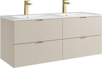 Vente-Unique Mueble de ba&ntilde;o suspendido con lavabo encastrado y grifo - Beige - 120 cm - LAVENA