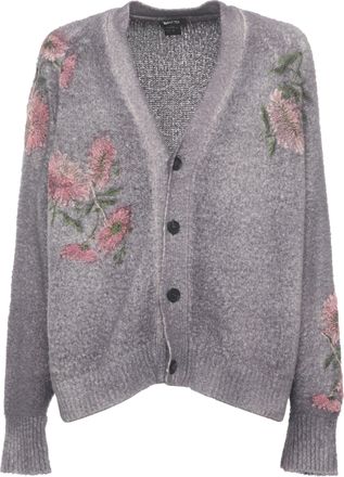 Avant Toi Slate Floral Asymmetric Cotton Cardigan