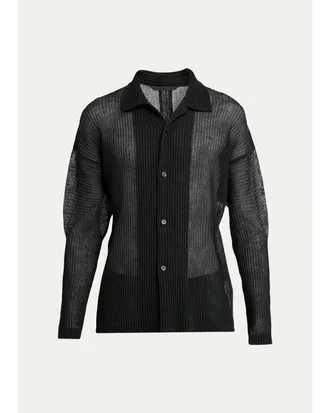 Homme Pliss&eacute; Issey Miyake Mens Rustic Mesh Button-Down Shirt