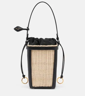 Alaia Ala&iuml;a Small wicker and leather bucket bag