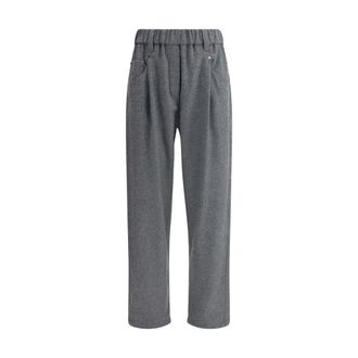 Brunello Cucinelli Baggy Flanellen Broek - Dames - Straight fit broeken - Grijs - XL - Wol - Broeken