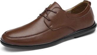 Generic Oxford Shoes for Men Lace Up Apron Toe Derby Shoes Cowhide Low Top Slip Resistant Rubber Sole Block Heel Anti-Slip Business(Brown,7.5 UK)