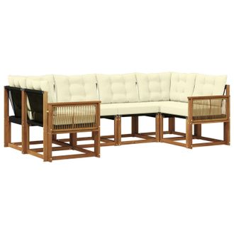 vidaXL Conjunto De Sof&aacute;s De Exterior 6 Pcs Natural Y Crema Vidaxl
