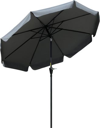 OUTSUNNY 2.7m Patio Umbrella Garden Parasol with Crank - Ruffles - 8 Ribs - Grey | TJ Hughes