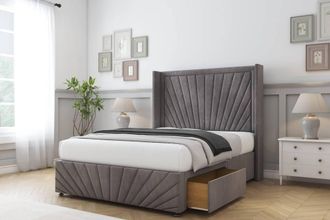 Comfort Beds Sunrise Naples Divan Base 2 Drawers - 54 Wingback-Footboard in Grey | Size: Super King