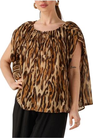 Louizon Overhemden, Dames, Veelkleurig, XS, Linnen, Bruine Zomer Top Pikante Stijl