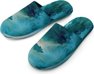 Generic Blue And Green Smoking Mens Cotton Slippers Memory Foam Comfort House Shoes Winter Indoor Slipper for Hotel Casa Spa