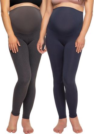 Felina Velvety Soft Maternity Leggings 2 Pack in Navy Charcoal at Nordstrom, Size Xx-Large