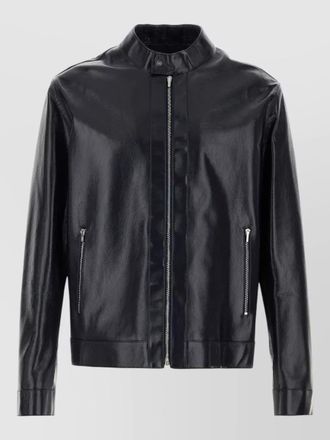 Fendi leather jacket front pockets snap button cuffs