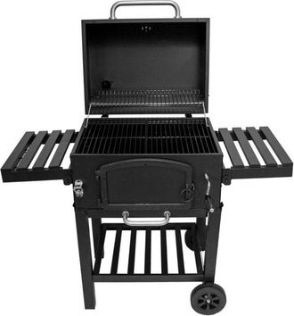 Jardi BBQ Barbecue Affumicatore Barbeque da Giardino Carbonella Forno Regolabile con 4 Ventole Termometro Ripiani Laterali Ganci Apribottiglie Ruote