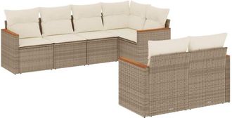 vidaXL Vidaxl - Set Sof&aacute;s De Jard&iacute;n 7 Piezas Y Cojines Rat&aacute;n Sint&eacute;tico Beige