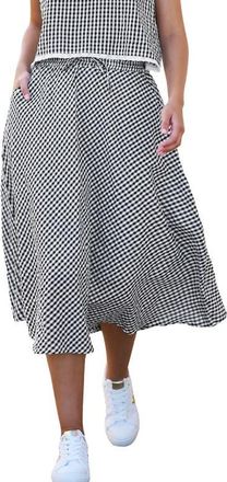 Yumi Gingham Cotton Midi Skirt in Black at Nordstrom, Size 10