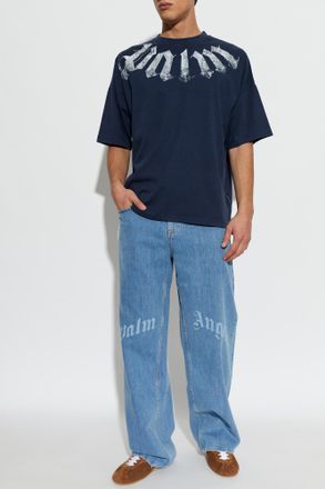 Palm Angels Logo T-shirt, Mens, Navy Blue