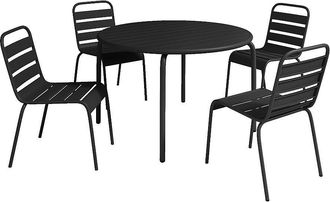 Vente-Unique Conjunto de comedor de jard&iacute;n de metal - una mesa D.110 cm y 4 sillas apilables - Negro - MIRMANDE de MYLIA