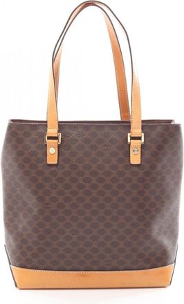 Celine Beige Brown Coated Canvas Leather Handbag Tote Bag (Pre-Owned)