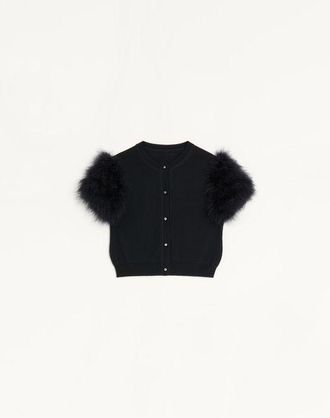 Valentino Wool Knit Cardigan With Feathers Wo