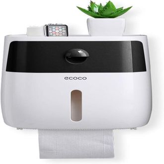 OEM Soporte Para Papel Higi&eacute;nico Sin Perforaci&oacute;n - Adhesivo Fuerte Impermeable Anti-polvo - Con Caja Integrada Y Visualizador De Nivel - Negro