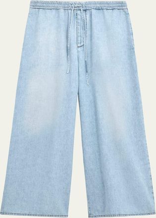 Loewe x Paulas Ibiza Mens Denim Cropped Wide-Leg Drawstring Pants