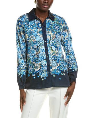 T Tahari Garden Bloom Button Down Blouse