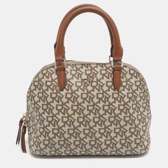 DKNY Dkny Beige/brown Signature Coated Canvas And Leather Dome Satchel